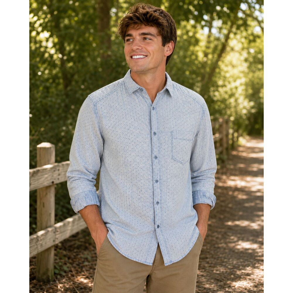 Young Brothers Assn Denim Co Mens Size Large Blue Geometric Shirt Preppy Western